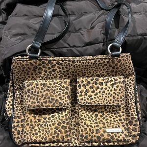 Rosetti Leopard Print Shoulder Bag with Black Straps several compartments